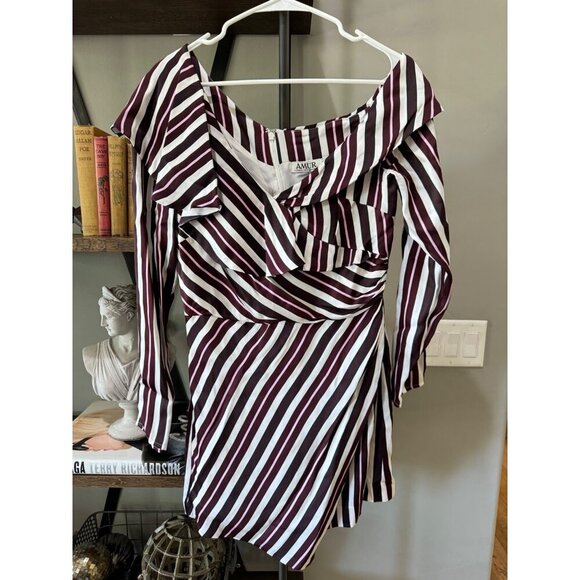 AMUR Kristen Striped Mini Dress Bordeaux Combo Womens Size 8 - Picture 4 of 7